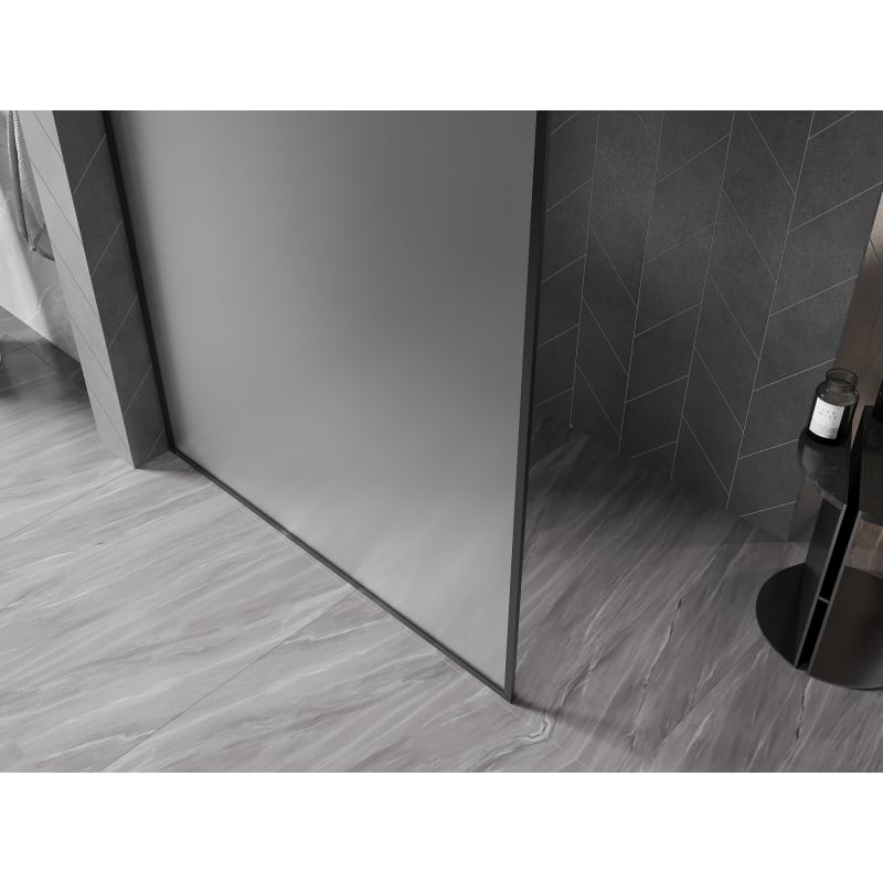 Mexen Kioto-XF ścianka prysznicowa Walk-in z ramką 100 x 202 cm, szron 10 mm, czarna - 800-100-104-70-30-X