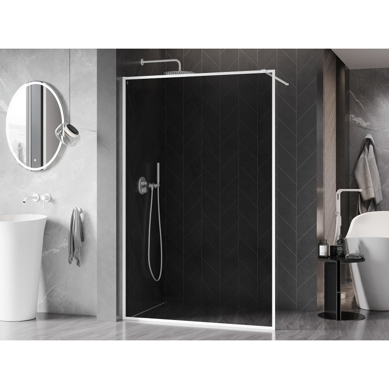 Mexen Kioto-XF ścianka prysznicowa Walk-in z ramką 130 x 202 cm, grafit 10 mm, biała - 800-130-104-20-40-X