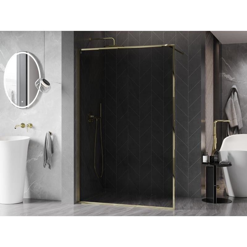 Mexen Kioto-XF ścianka prysznicowa Walk-in z ramką 70 x 202 cm, grafit 10 mm, złota - 800-070-104-50-40-X