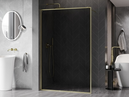 Mexen Kioto-XF ścianka prysznicowa Walk-in z ramką 160 x 202 cm, grafit 10 mm, złota szczotkowana - 800-160-104-55-40-X