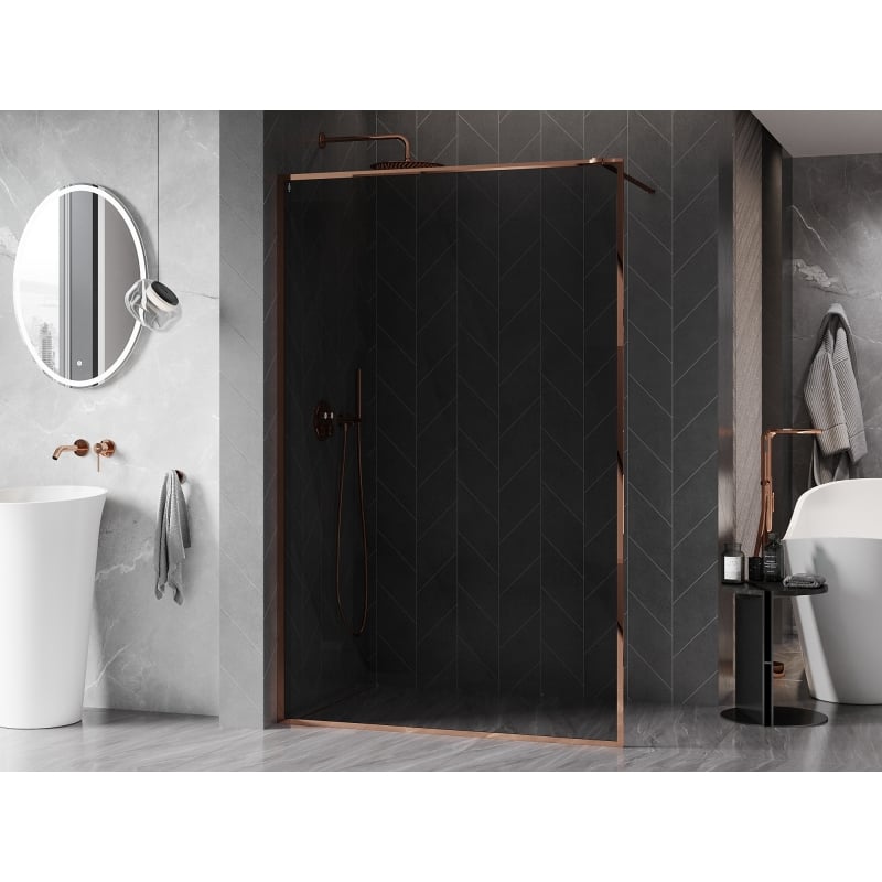 Mexen Kioto-XF ścianka prysznicowa Walk-in z ramką 60 x 202 cm, grafit 10 mm, różowe złoto - 800-060-104-60-40-X