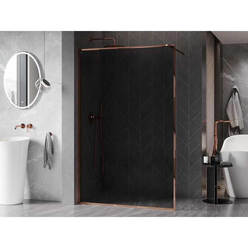 Mexen Kioto-XF ścianka prysznicowa Walk-in z ramką 110 x 202 cm, grafit 10 mm, różowe złoto - 800-110-104-60-40-X