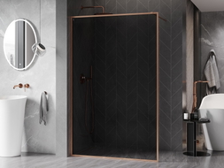 Mexen Kioto-XF ścianka prysznicowa Walk-in z ramką 160 x 202 cm, grafit 10 mm, miedź szczotkowana - 800-160-104-65-40-X