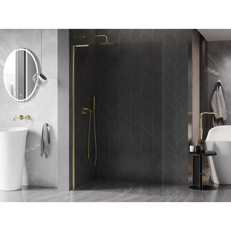 Mexen Kioto-X L ścianka prysznicowa Walk-in 100 x 200 cm, transparent 10 mm, złota - 800-100-107-50-00-X