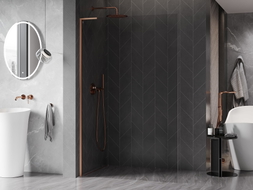Mexen Kioto-X L ścianka prysznicowa Walk-in 50 x 200 cm, transparent 10 mm, miedź szczotkowana - 800-050-107-65-00-X