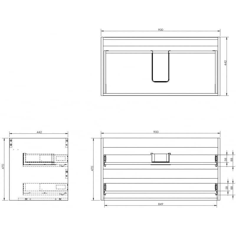 Mexen Box-A korpus szafki podumywalkowej 90 cm, 2 szuflady, orzech - 91AX0-0900-470-2-86