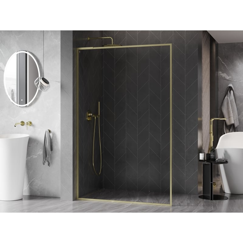 Mexen Kioto-XF L ścianka prysznicowa Walk-in z ramką 70 x 202 cm, transparent 10 mm, złota szczotkowana - 800-070-174-55-00-XF