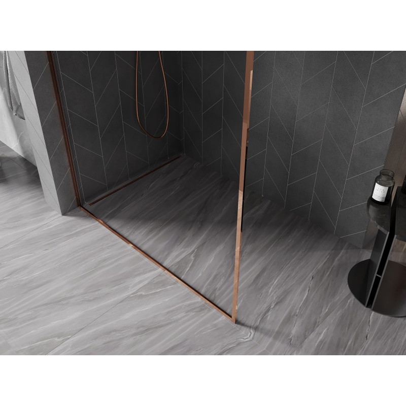 Mexen Kioto-XF L ścianka prysznicowa Walk-in z ramką 50 x 202 cm, transparent 10 mm, różowe złoto - 800-050-174-60-00-XF