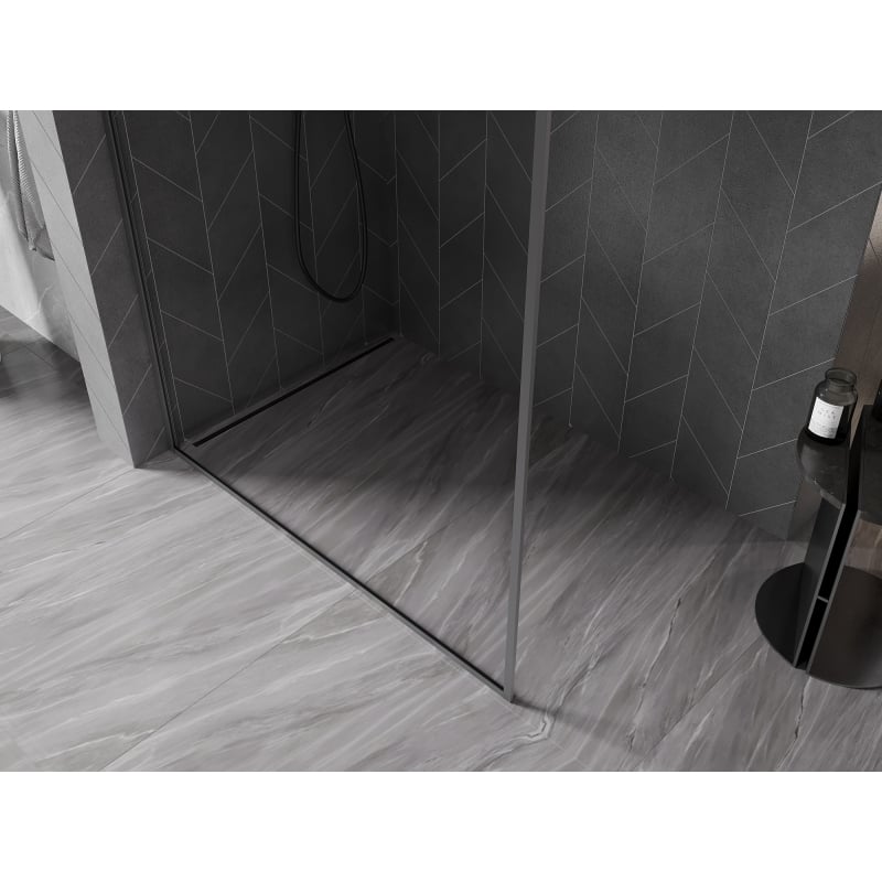 Mexen Kioto-XF L ścianka prysznicowa Walk-in z ramką 80 x 202 cm, transparent 10 mm, gun metal - 800-080-174-95-00-XF
