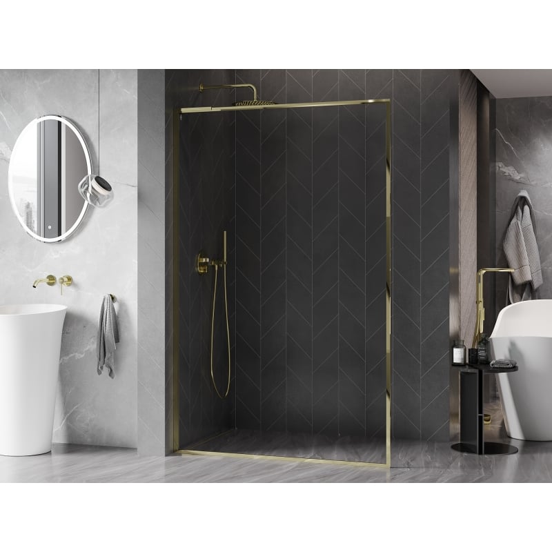 Mexen Kioto-F L ścianka prysznicowa Walk-in z ramką 65 x 202 cm, transparent 8 mm, złota - 800-065-174-50-00