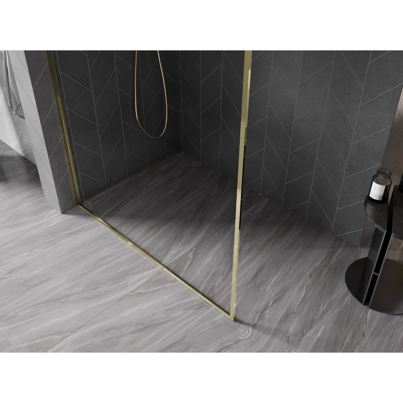 Mexen Kioto-F L ścianka prysznicowa Walk-in z ramką 95 x 202 cm, transparent 8 mm, złota - 800-095-174-50-00