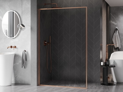 Mexen Kioto-F L ścianka prysznicowa Walk-in z ramką 90 x 202 cm, transparent 8 mm, miedź szczotkowana - 800-090-174-65-00