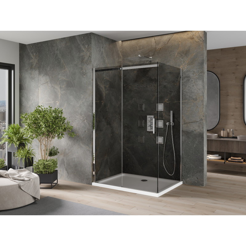 Mexen Omega kabina prysznicowa rozsuwana 130 x 90 cm, grafit, chrom + brodzik Flat, bialy - 825-130-090-01-40-4010