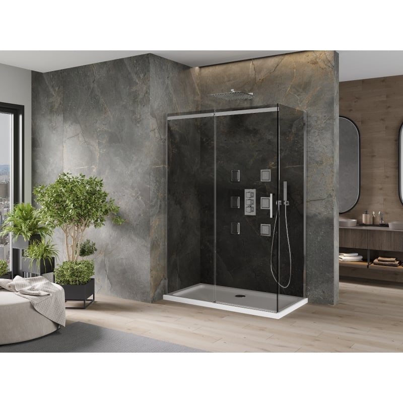 Mexen Omega kabina prysznicowa rozsuwana 140 x 80 cm, grafit, chrom + brodzik Flat, bialy - 825-140-080-01-40-4010