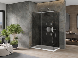 Mexen Omega kabina prysznicowa rozsuwana 140 x 80 cm, grafit, chrom + brodzik Flat, bialy - 825-140-080-01-40-4010