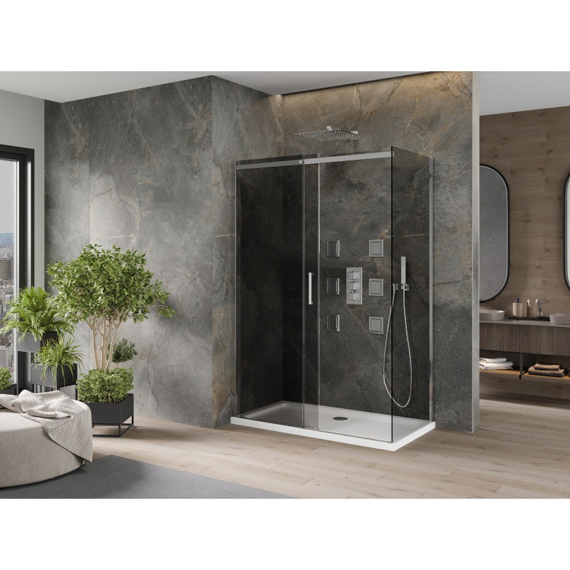 Mexen Omega kabina prysznicowa rozsuwana 140 x 80 cm, grafit, chrom + brodzik Flat, bialy - 825-140-080-01-40-4010