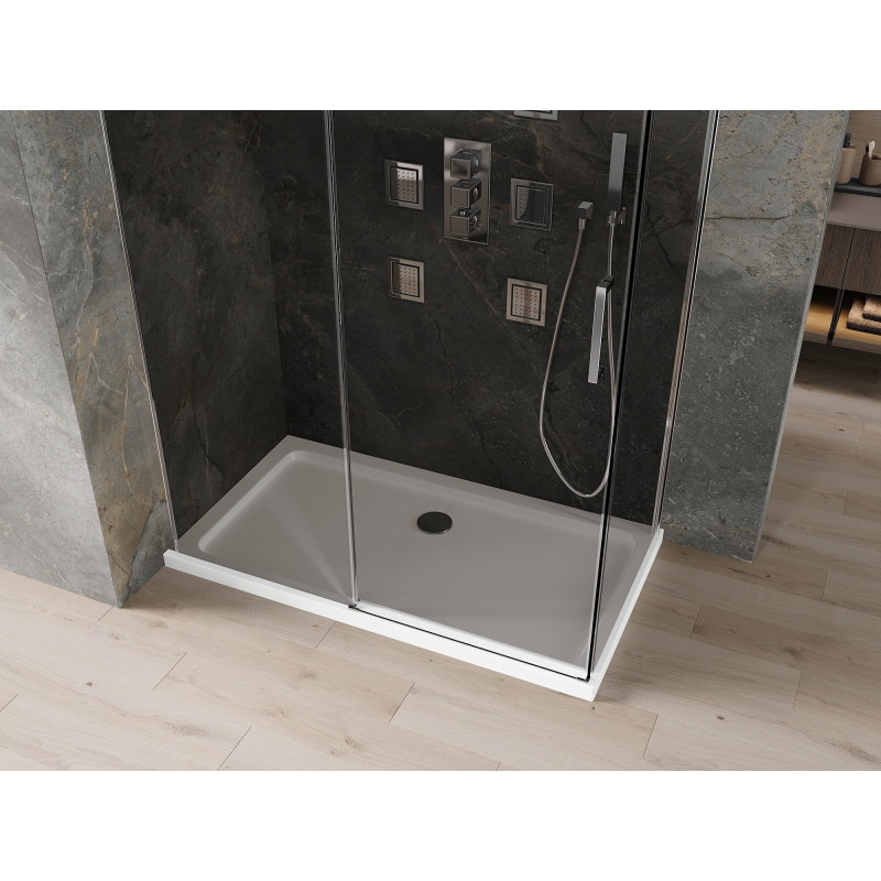 Mexen Omega kabina prysznicowa rozsuwana 140 x 80 cm, grafit, chrom + brodzik Flat, bialy - 825-140-080-01-40-4010