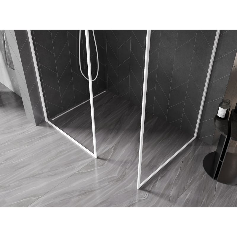 Mexen Kioto-XF ścianka prysznicowa Walk-in z ramką 130 x 90 cm, transparent 10 mm, biała - 800-130-202-04-20-090-XF