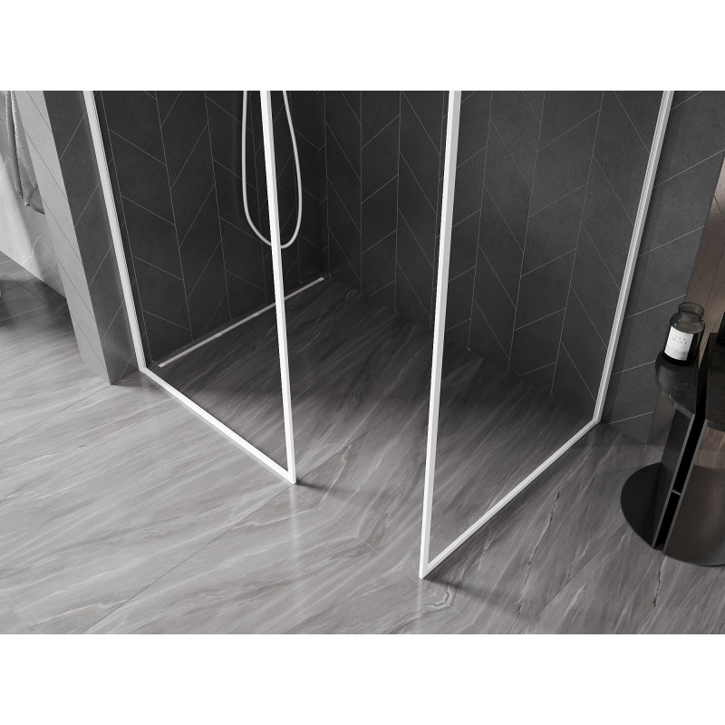 Mexen Kioto-XF ścianka prysznicowa Walk-in z ramką 140 x 90 cm, transparent 10 mm, biała - 800-140-202-04-20-090-XF