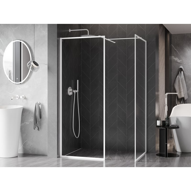 Mexen Kioto-XF ścianka prysznicowa Walk-in z ramką 150 x 100 cm, transparent 10 mm, biała - 800-150-202-04-20-100-XF