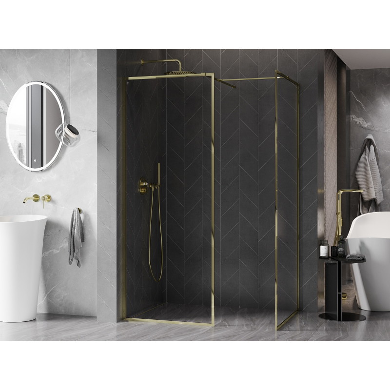 Mexen Kioto-XF ścianka prysznicowa Walk-in z ramką 130 x 110 cm, transparent 10 mm, złota - 800-130-202-04-50-110-XF