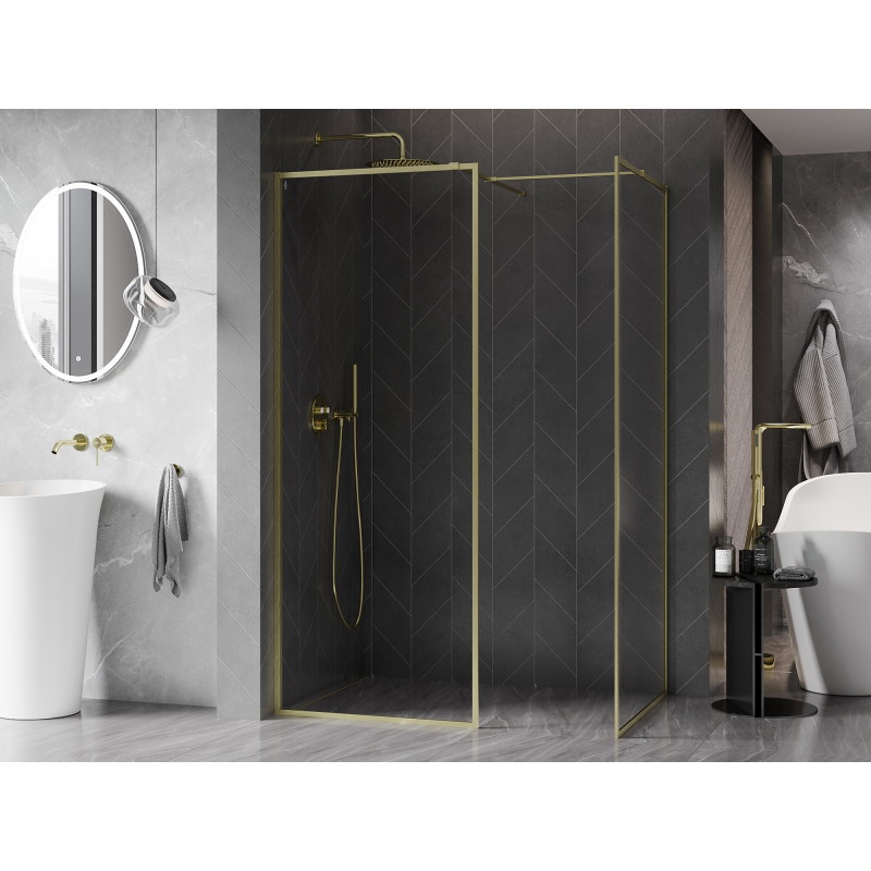 Mexen Kioto-XF ścianka prysznicowa Walk-in z ramką 120 x 70 cm, transparent 10 mm, złota szczotkowana - 800-120-202-04-55-070-XF