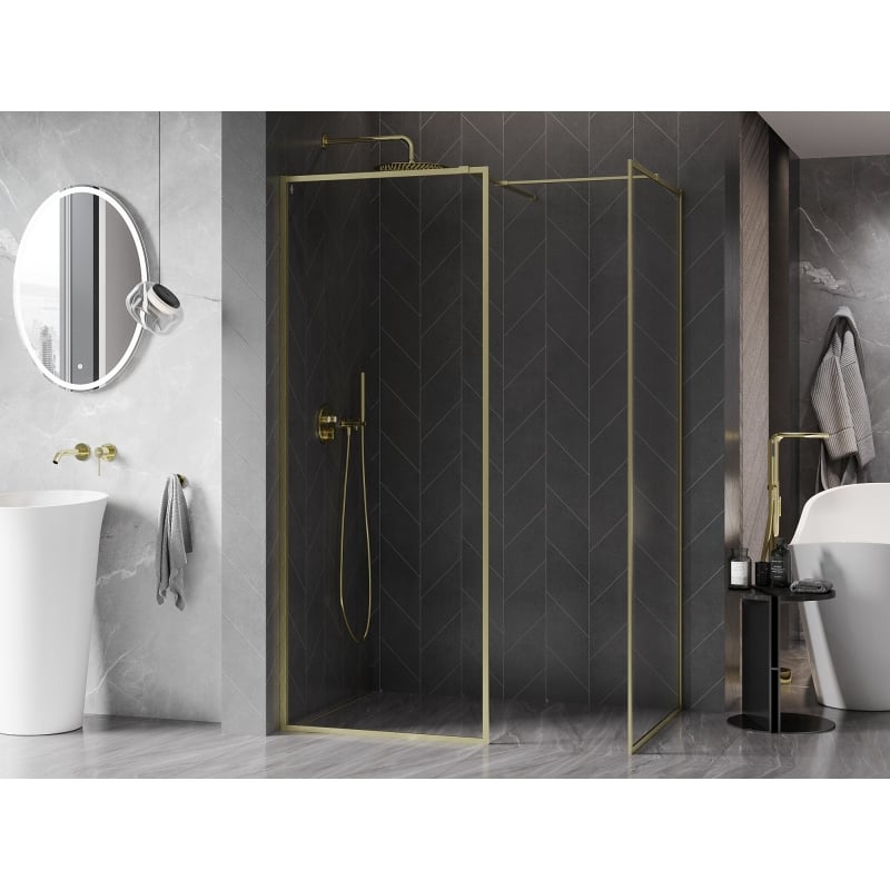 Mexen Kioto-XF ścianka prysznicowa Walk-in z ramką 120 x 80 cm, transparent 10 mm, złota szczotkowana - 800-120-202-04-55-080-XF