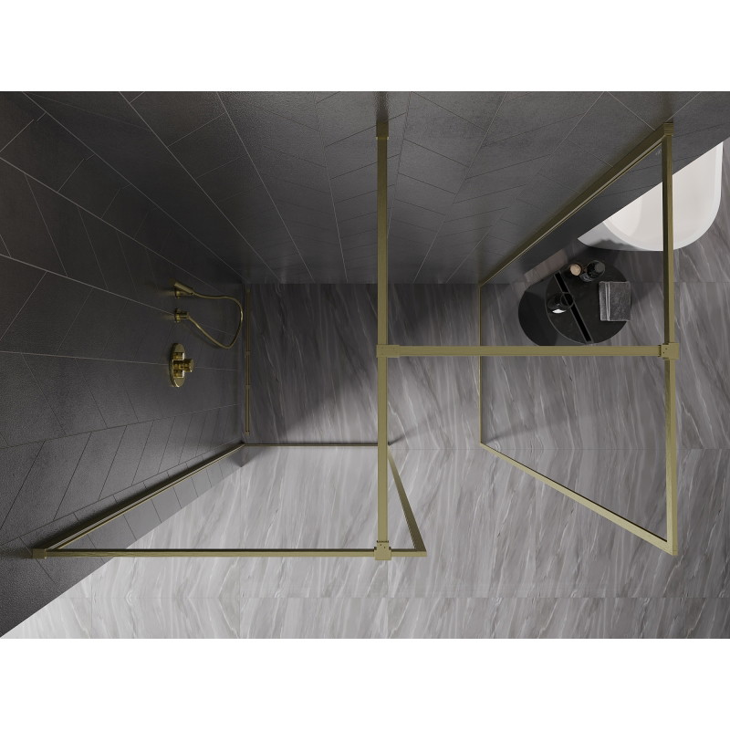 Mexen Kioto-XF ścianka prysznicowa Walk-in z ramką 120x120 cm, transparent 10 mm, złota szczotkowana - 800-120-202-04-55-120-XF