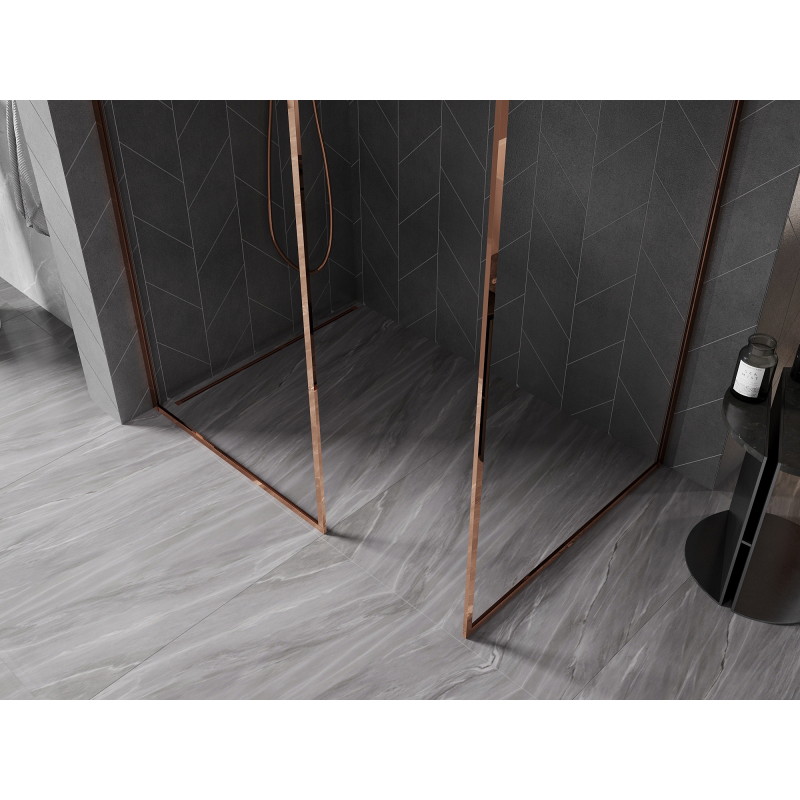 Mexen Kioto-XF ścianka prysznicowa Walk-in z ramką 100 x 100 cm, transparent 10 mm, różowe złoto - 800-100-202-04-60-100-XF