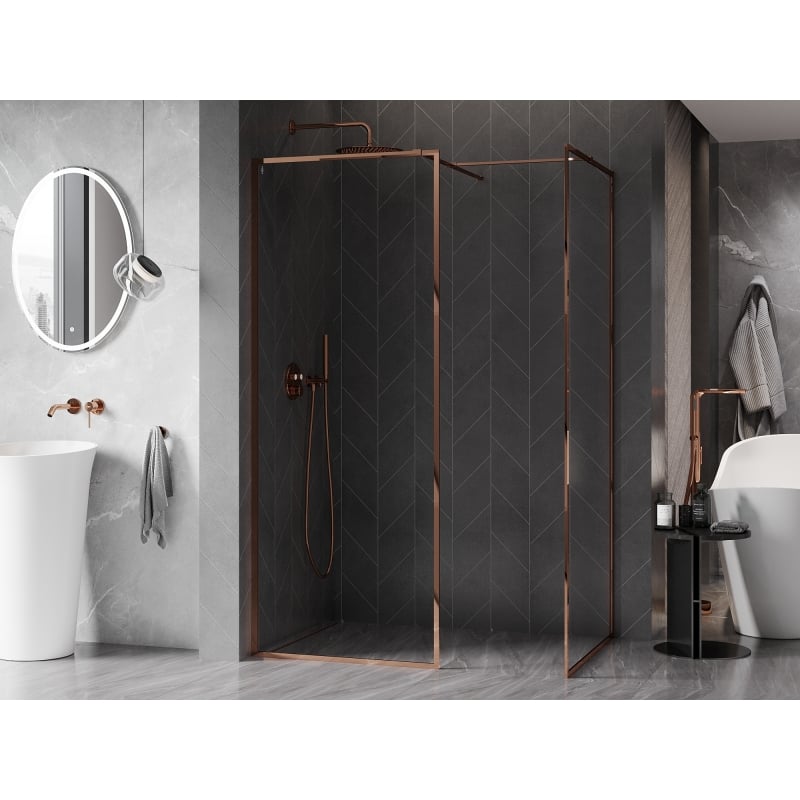 Mexen Kioto-XF ścianka prysznicowa Walk-in z ramką 120 x 110 cm, transparent 10 mm, różowe złoto - 800-120-202-04-60-110-XF