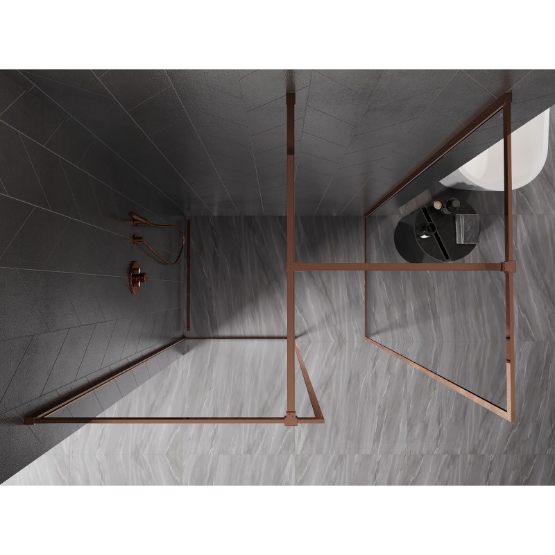 Mexen Kioto-XF ścianka prysznicowa Walk-in z ramką 140 x 110 cm, transparent 10 mm, różowe złoto - 800-140-202-04-60-110-XF