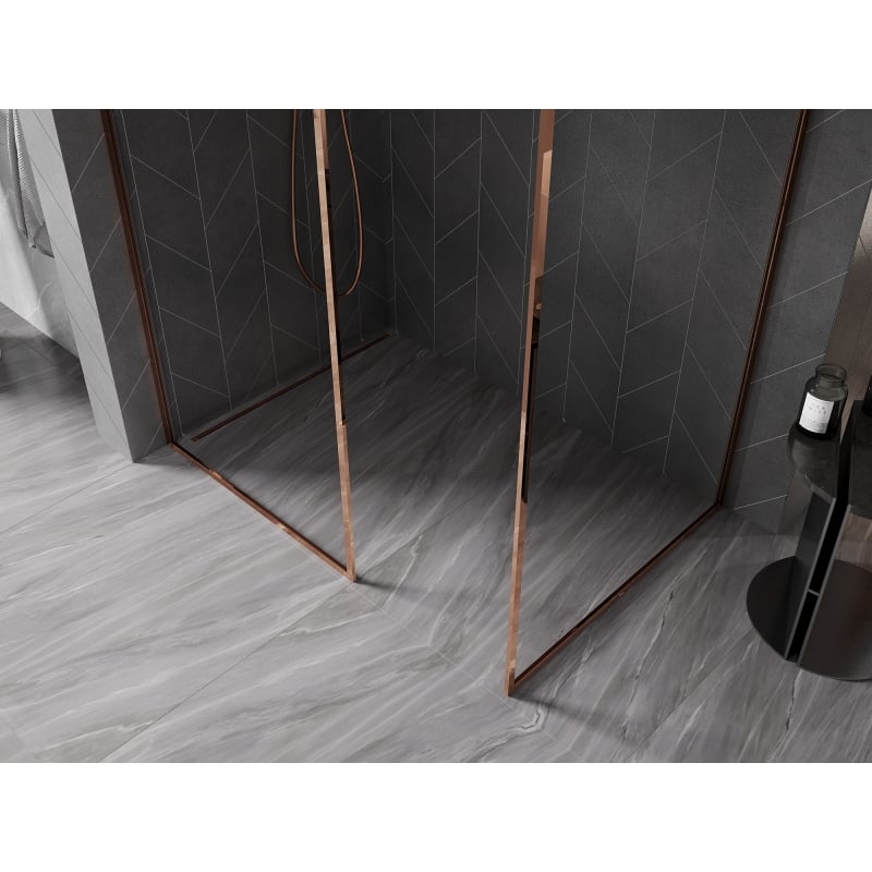 Mexen Kioto-XF ścianka prysznicowa Walk-in z ramką 150 x 110 cm, transparent 10 mm, różowe złoto - 800-150-202-04-60-110-XF