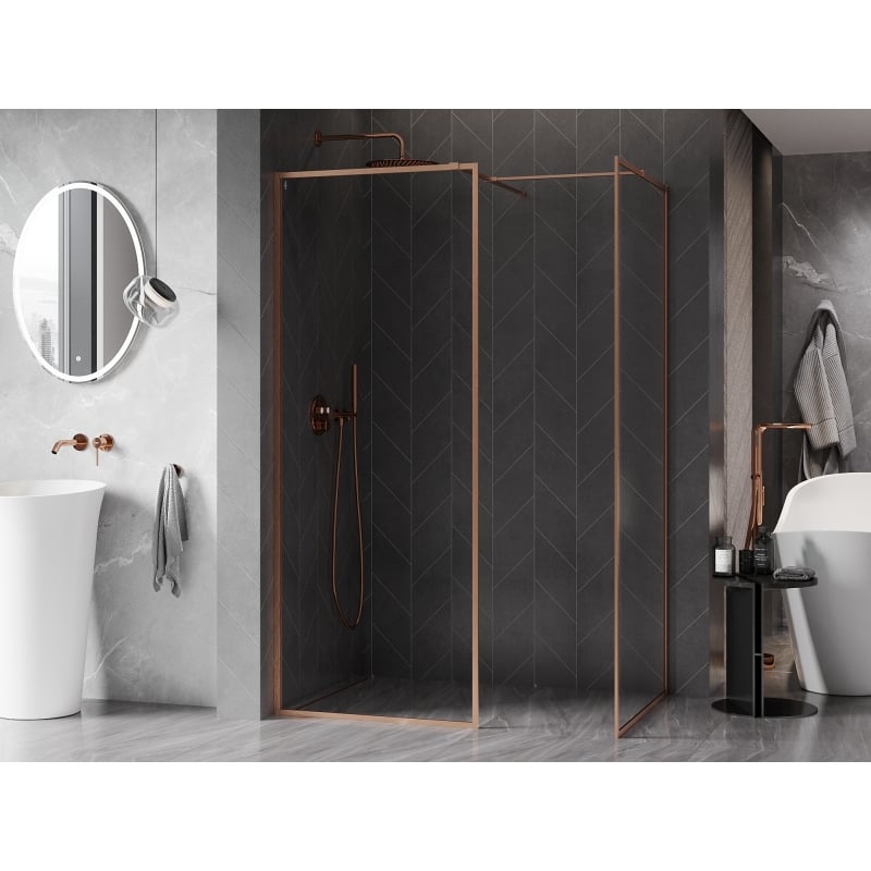 Mexen Kioto-XF ścianka prysznicowa Walk-in z ramką 100 x 70 cm, transparent 10 mm, miedź szczotkowana - 800-100-202-04-65-070-XF