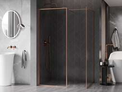 Mexen Kioto-XF ścianka prysznicowa Walk-in z ramką 90 x 90 cm, transparent 10 mm, miedź szczotkowana - 800-090-202-04-65-090-XF
