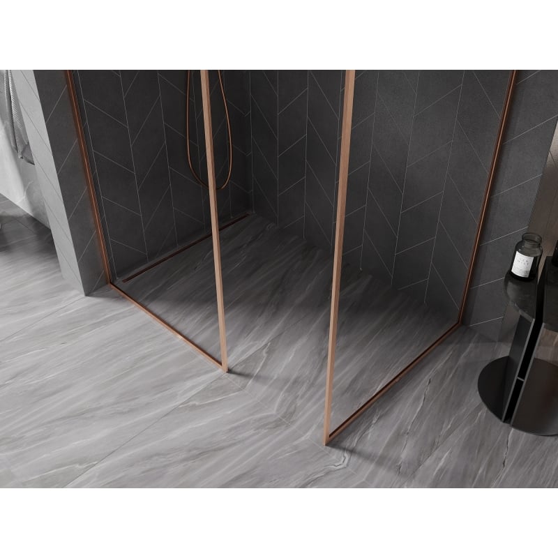 Mexen Kioto-XF ścianka prysznicowa Walk-in z ramką 120x120 cm, transparent 10 mm, miedź szczotkowana - 800-120-202-04-65-120-XF
