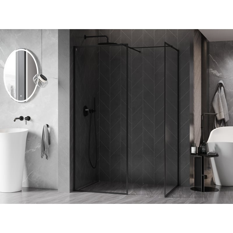 Mexen Kioto-XF ścianka prysznicowa Walk-in z ramką 110 x 70 cm, transparent 10 mm, czarna - 800-110-202-04-70-070-XF