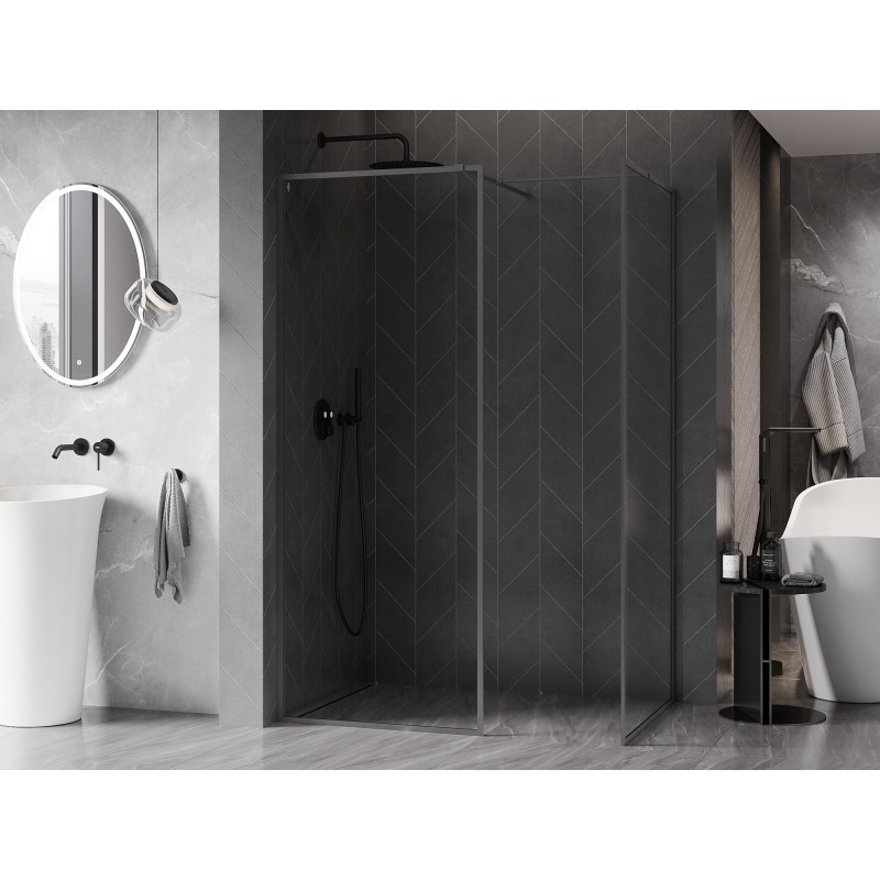 Mexen Kioto-XF ścianka prysznicowa Walk-in z ramką 90 x 80 cm, transparent 10 mm, gun metal - 800-090-202-04-95-080-XF