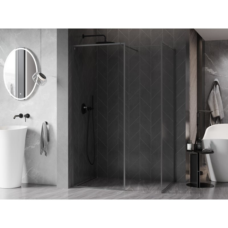Mexen Kioto-XF ścianka prysznicowa Walk-in z ramką 110 x 90 cm, transparent 10 mm, gun metal - 800-110-202-04-95-090-XF