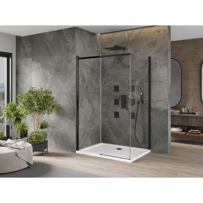 Mexen Omega kabina prysznicowa rozsuwana 130 x 80 cm, transparent, czarna + brodzik Flat, biały - 825-130-080-70-00-4010B