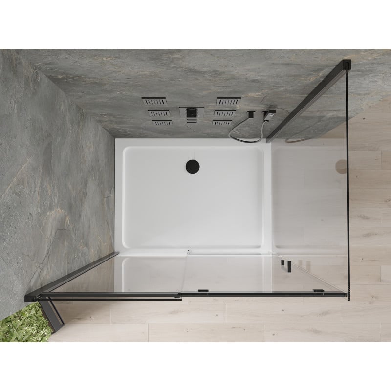 Mexen Omega kabina prysznicowa rozsuwana 130 x 80 cm, transparent, czarna + brodzik Flat, biały - 825-130-080-70-00-4010B