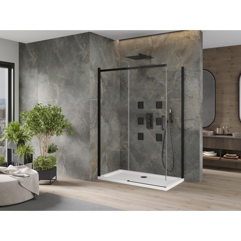 Mexen Omega kabina prysznicowa rozsuwana 130 x 70 cm, transparent, czarna + brodzik Flat, biały - 825-130-070-70-00-4010B