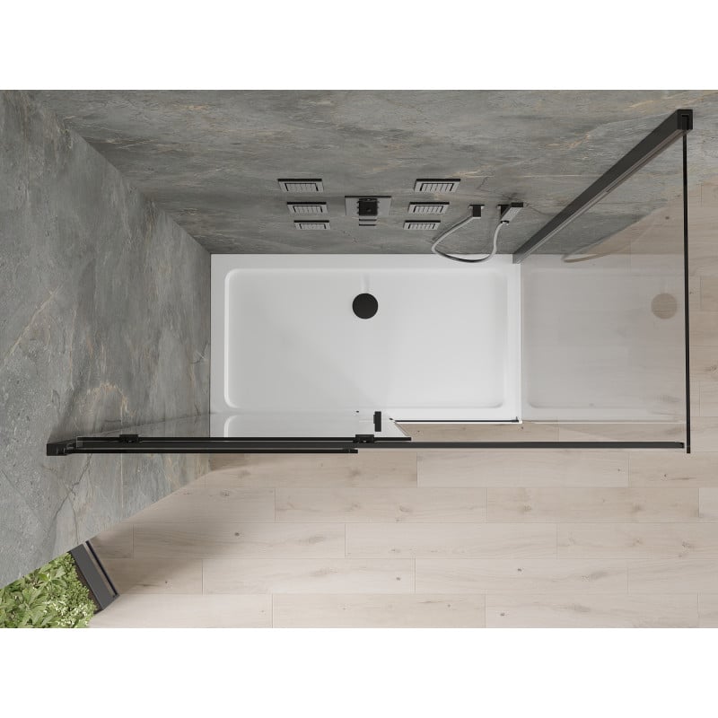 Mexen Omega kabina prysznicowa rozsuwana 130 x 70 cm, transparent, czarna + brodzik Flat, biały - 825-130-070-70-00-4010B
