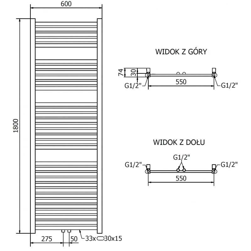 Mexen Hades grzejnik łazienkowy 1800 x 600 mm, 790 W, złoty - W104-1800-600-00-50