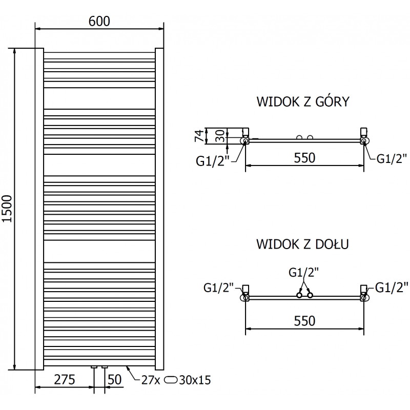 Mexen Hades grzejnik łazienkowy 1500 x 600 mm, 649 W, złoty - W104-1500-600-00-50