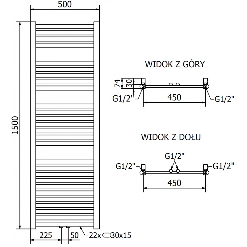 Mexen Hades grzejnik łazienkowy 1500 x 500 mm, 555 W, złoty - W104-1500-500-00-50