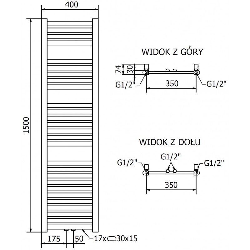 Mexen Hades grzejnik łazienkowy 1500 x 400 mm, 461 W, złoty - W104-1500-400-00-50