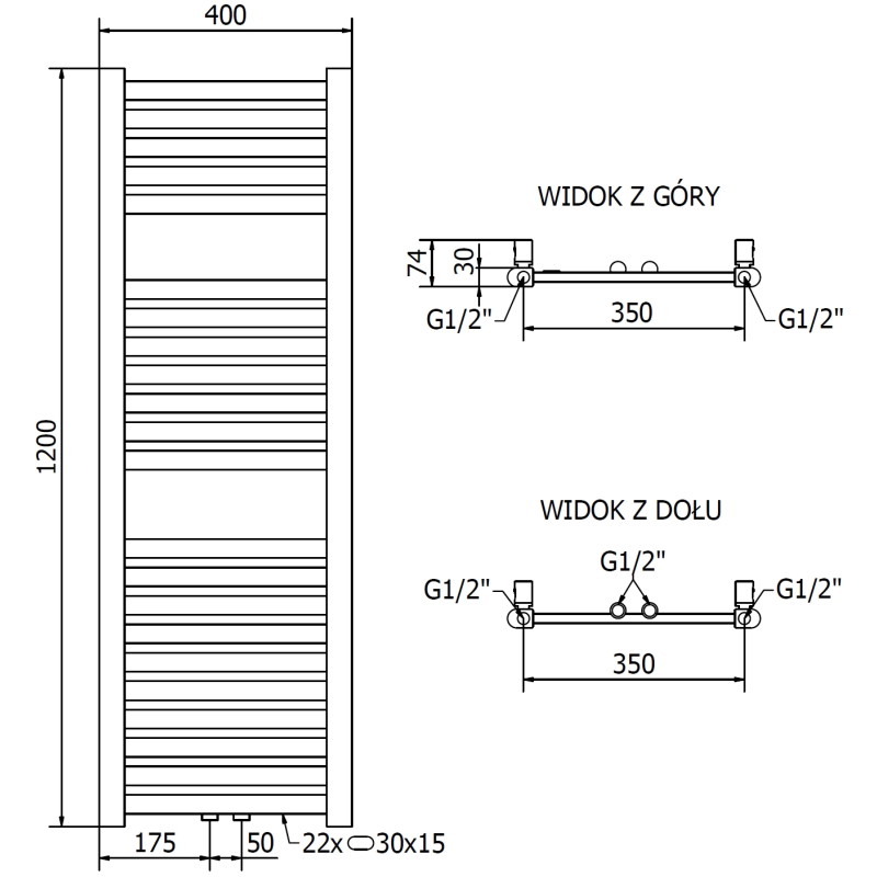 Mexen Hades grzejnik łazienkowy 1200 x 400 mm, 373 W, złoty - W104-1200-400-00-50