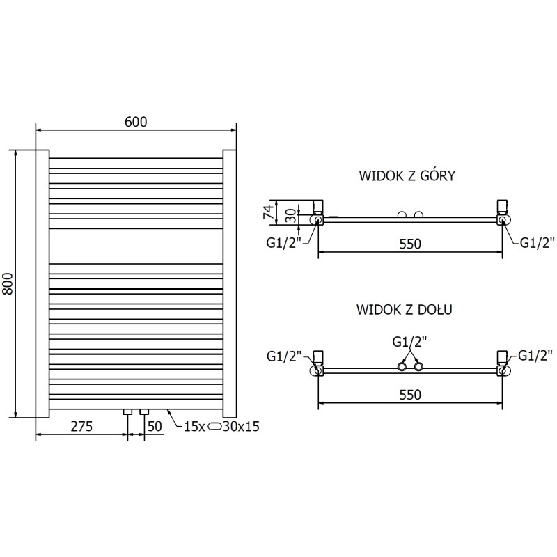 Mexen Hades grzejnik łazienkowy 800 x 600 mm, 357 W, złoty - W104-0800-600-00-50