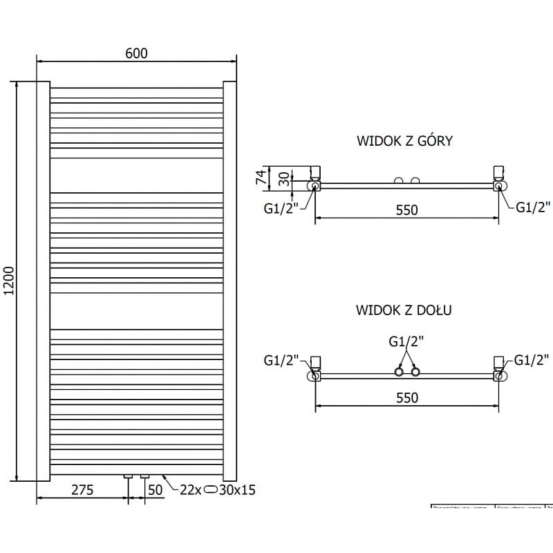 Mexen Hades grzejnik łazienkowy 1200 x 600 mm, 527 W, złoty - W104-1200-600-00-50