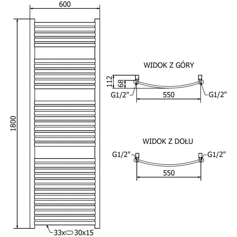 Mexen Helios grzejnik łazienkowy 1800 x 600 mm, 782 W, złoty - W103-1800-600-00-50